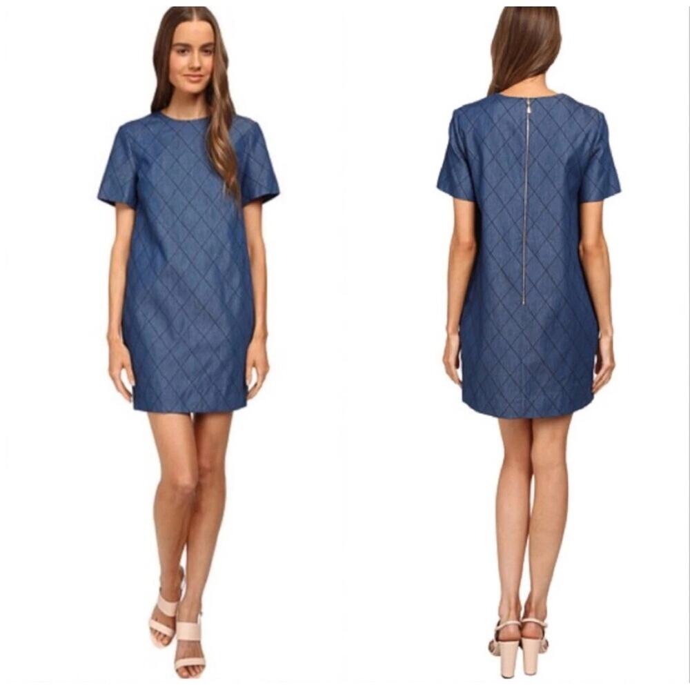 Kate Spade New York Denim Diamond Quilted Short Sleeve Shift Dress Size 6 Womens